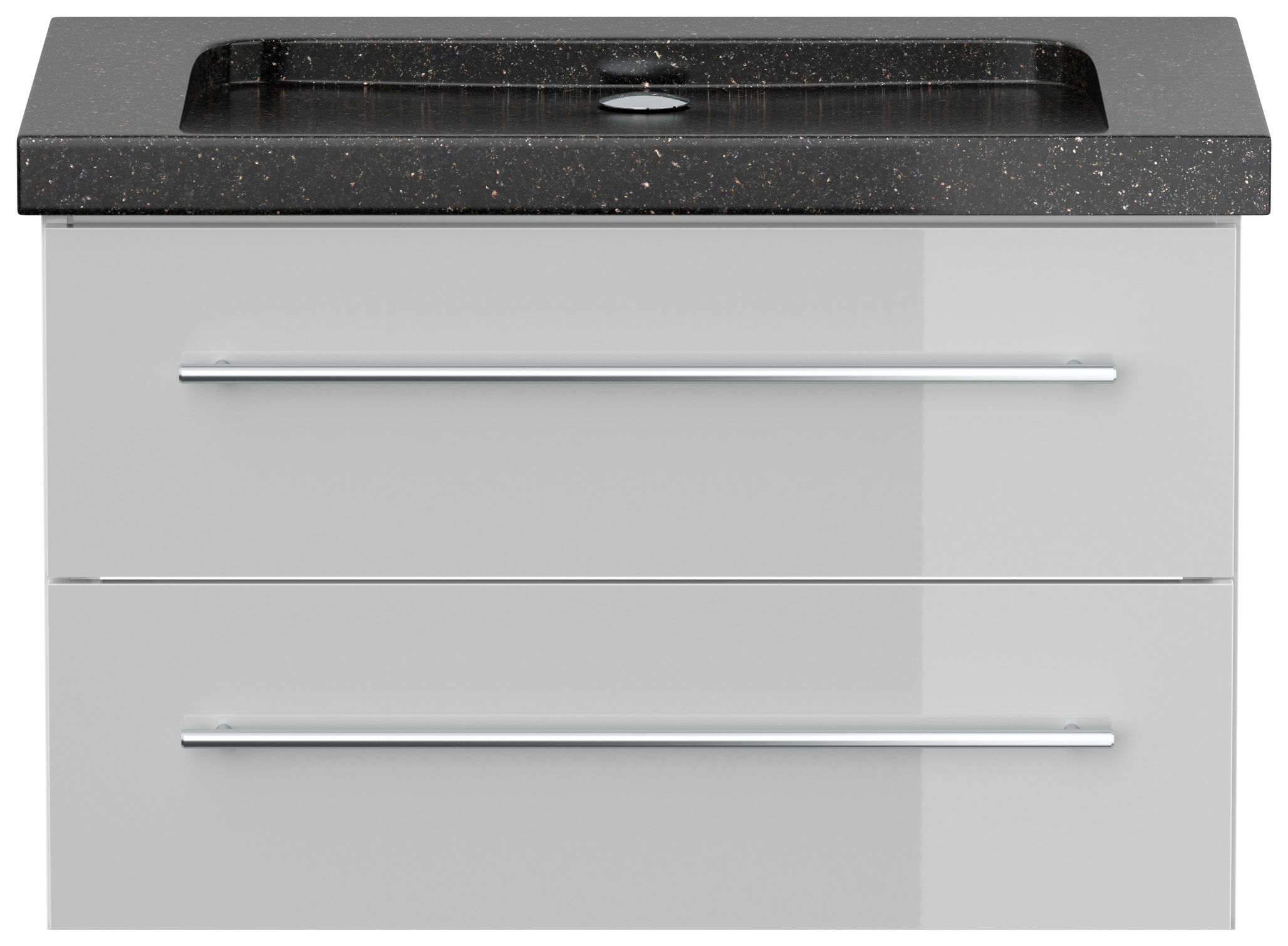 Badmöbel Granit Galaxy Black Damo 75 cm ohne Hahnloch SoftClose weiß hochglanz