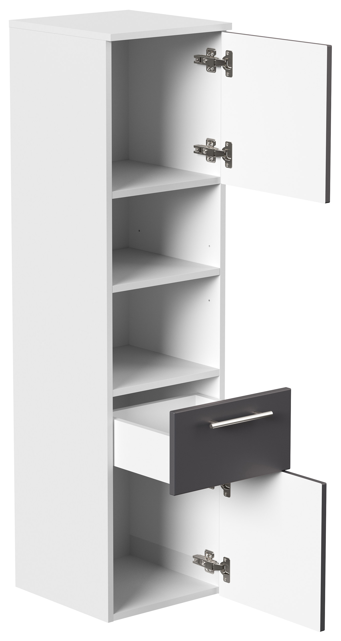 Hochschrank SANTINI 135cm weiss matt mit Fronten in eiche hell