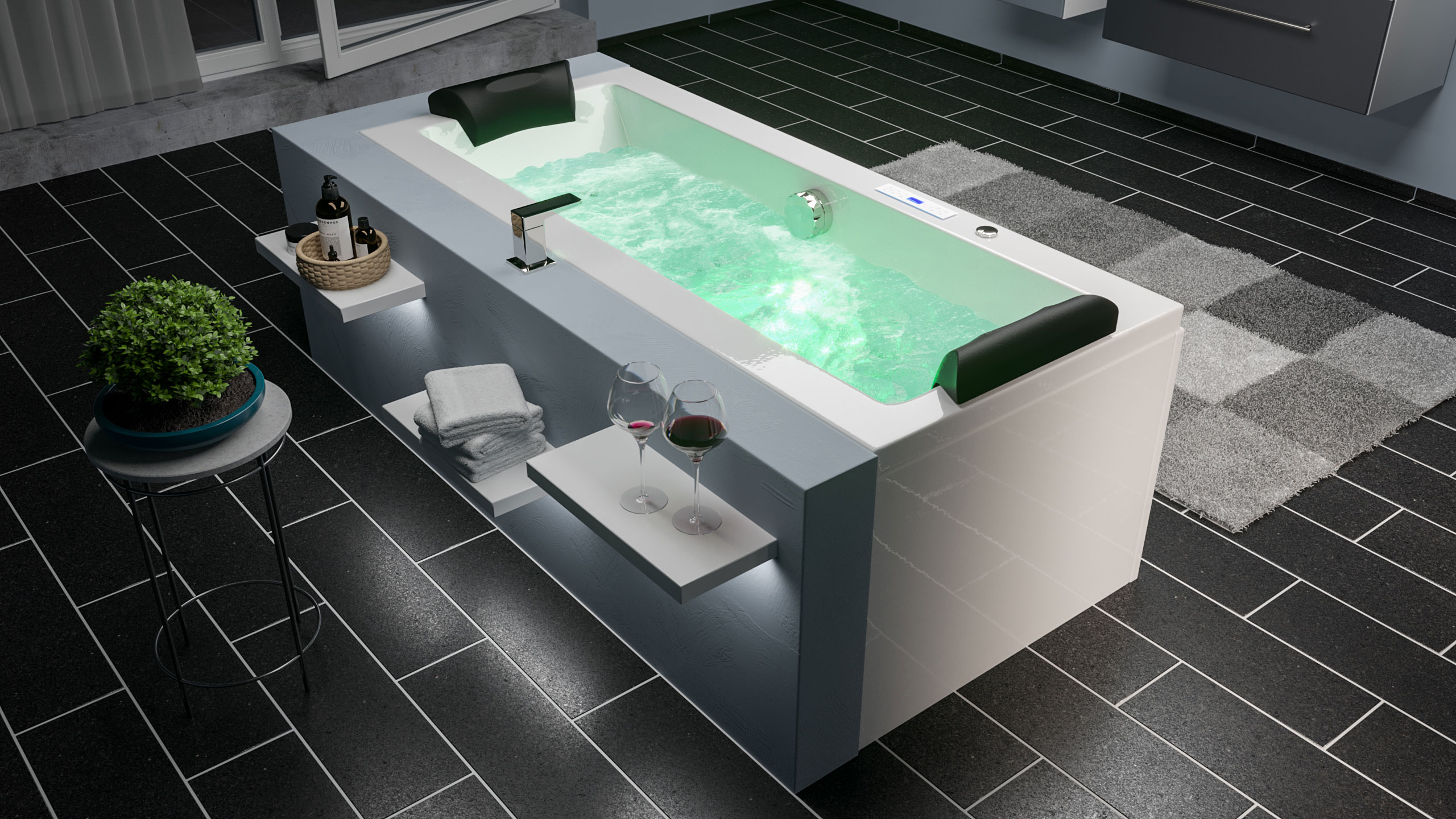 Rechteck Whirlpool Deus 182x80 Made in Germany 20 Massagedüsen mit Armatur