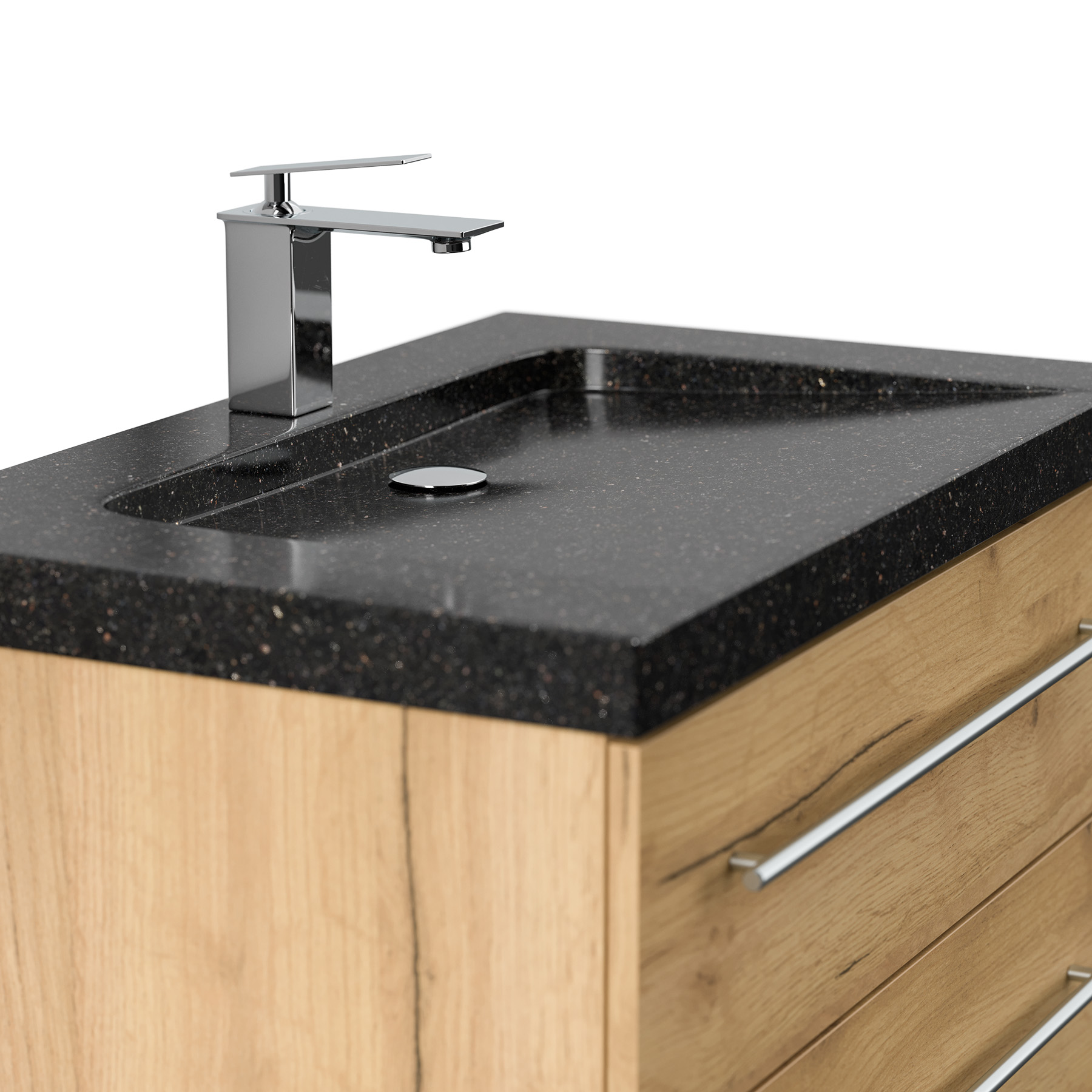 Badmöbel Granit Galaxy Black Damo 75 cm 1 Hahnloch SoftClose weiß hochglanz