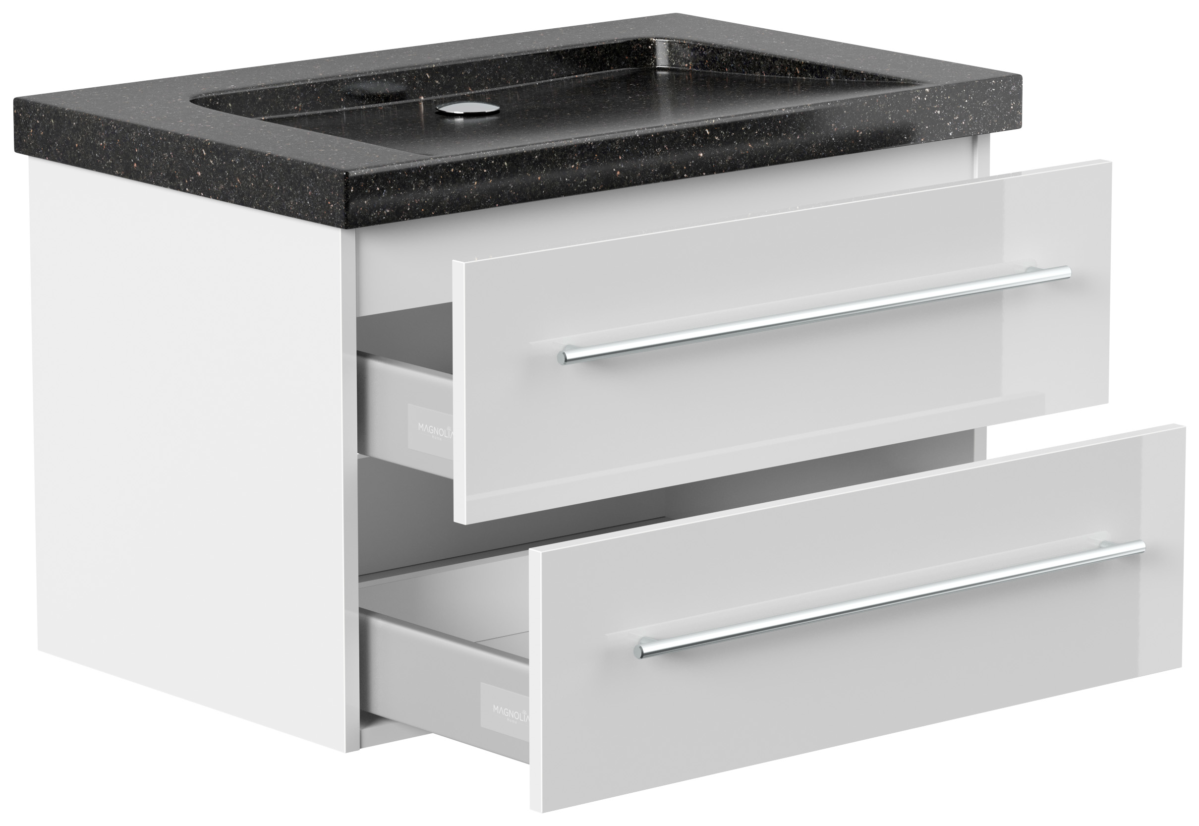 Badmöbel Granit Galaxy Black Damo 75 cm ohne Hahnloch SoftClose weiß hochglanz