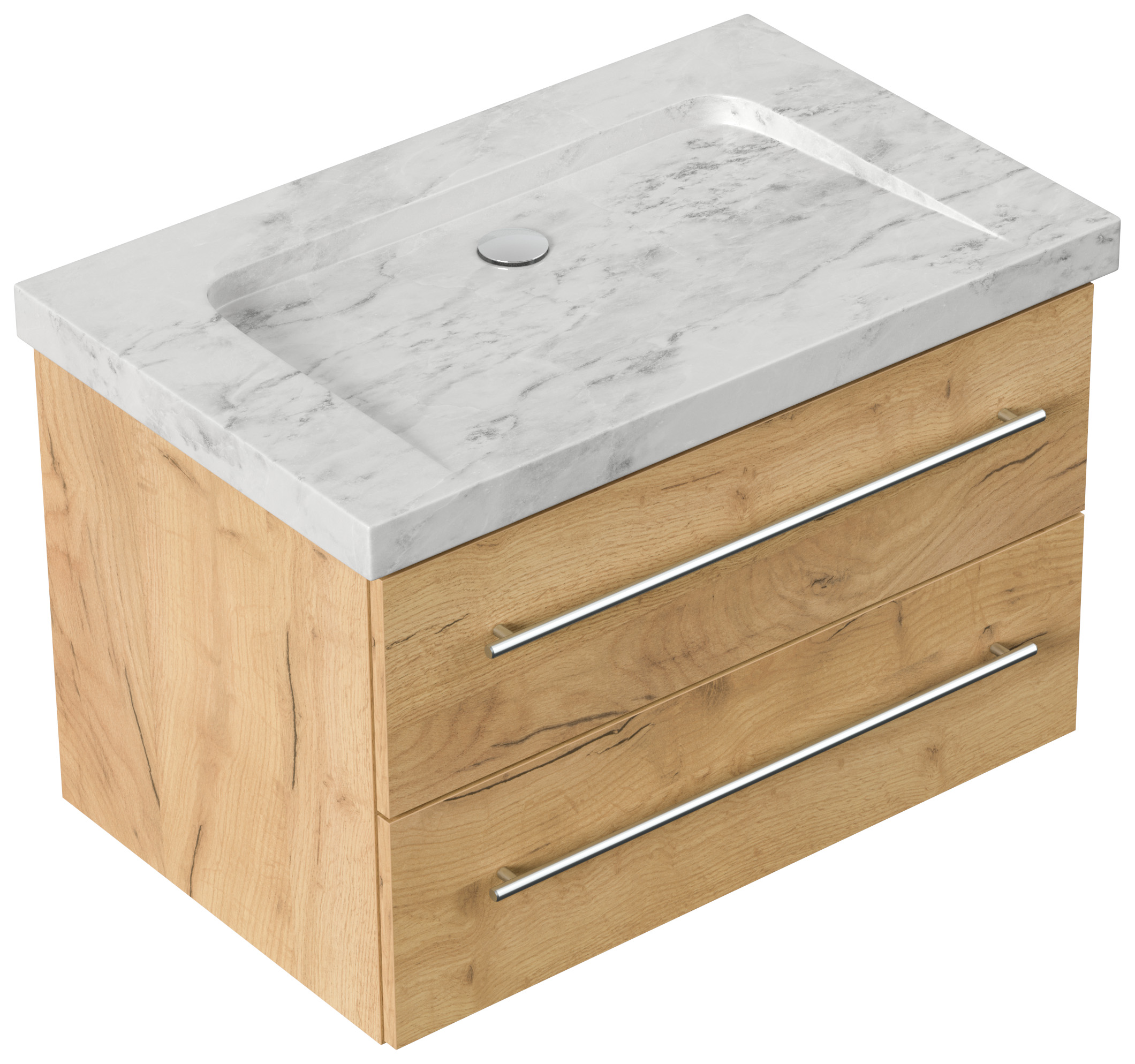 Badmöbel Marmor Carrara White Damo 75 cm ohne Hahnloch SoftClose eiche gold