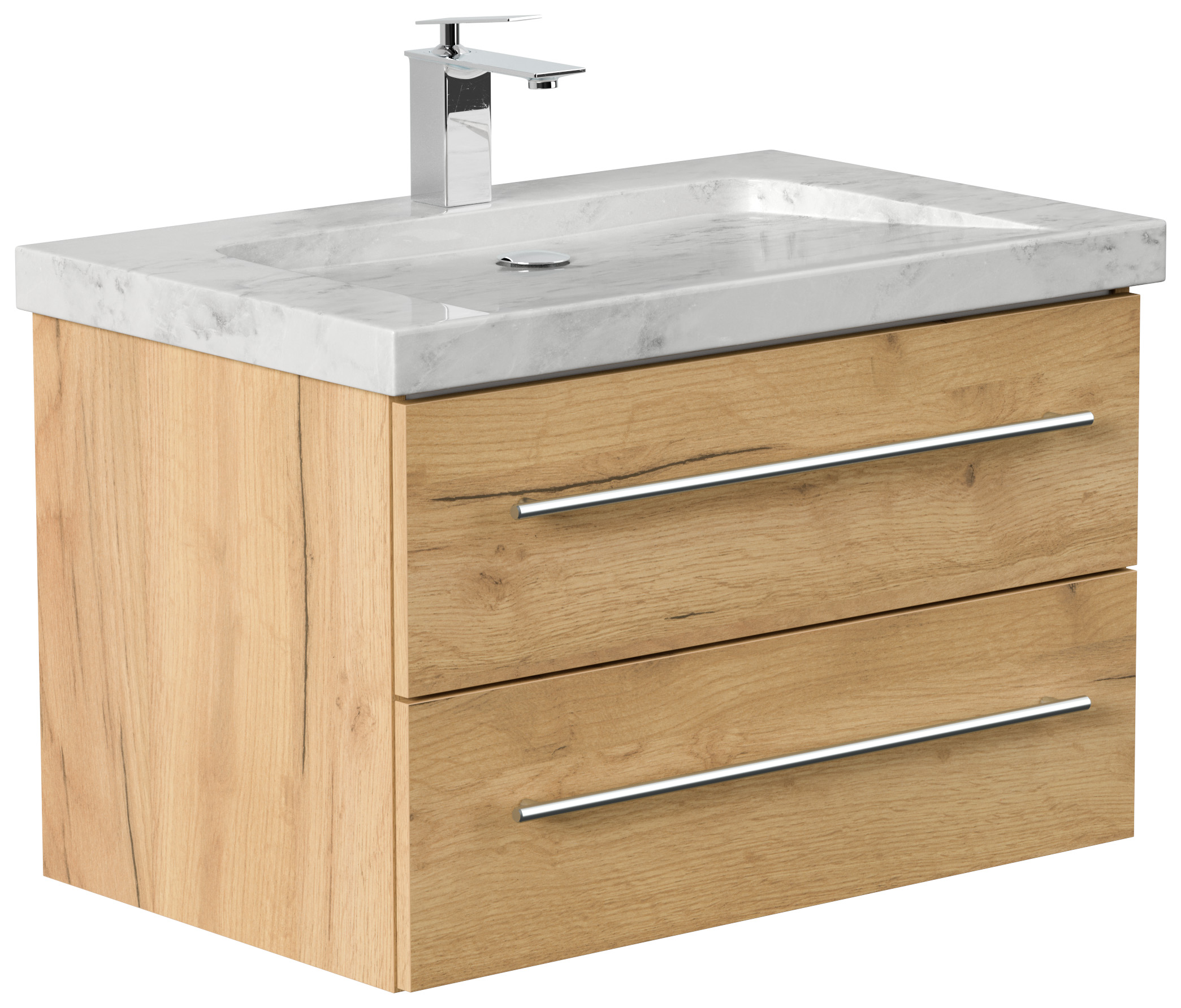 Badmöbel Marmor Carrara White Damo 75 cm 1 Hahnloch SoftClose eiche gold