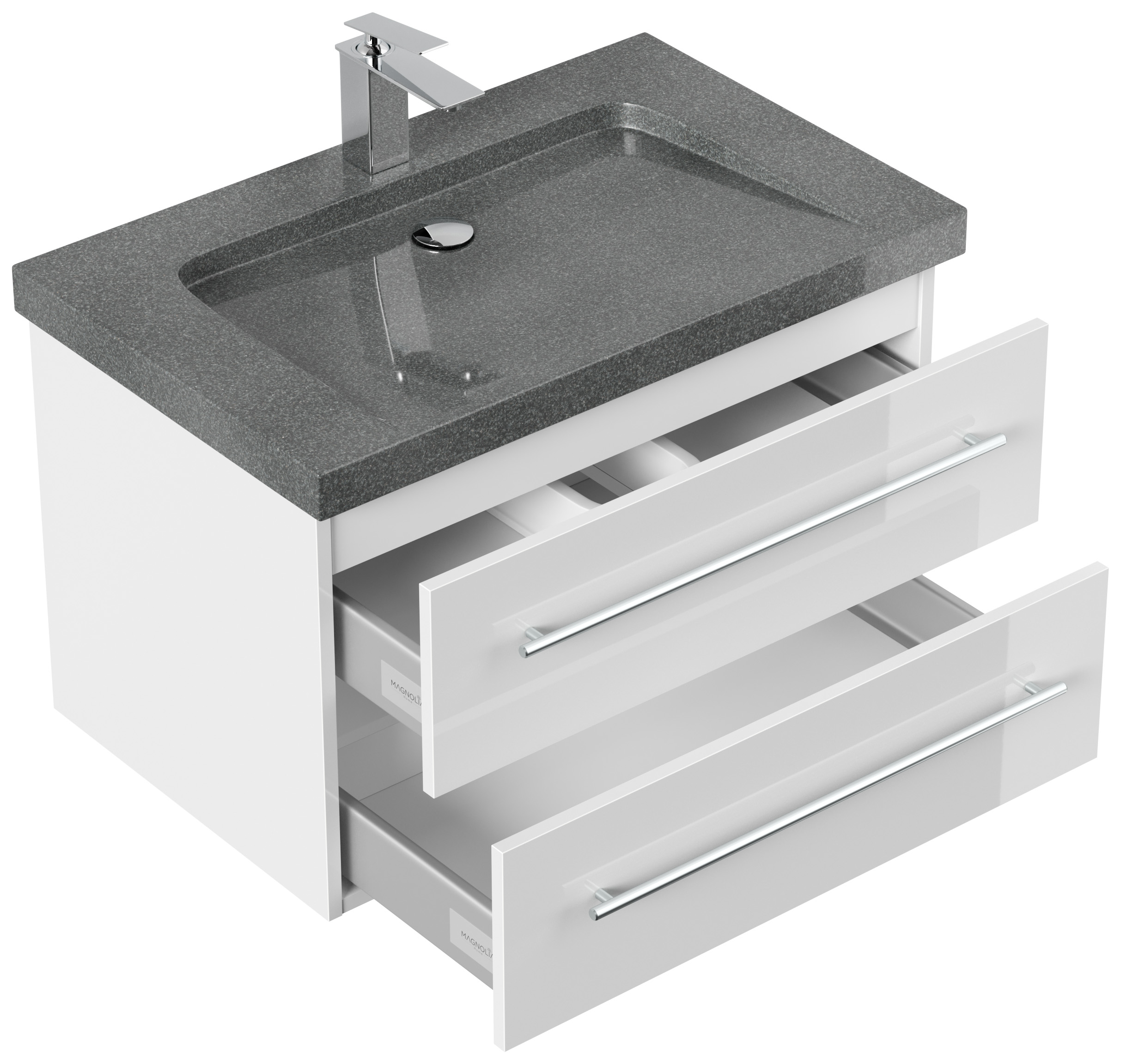 Badmöbel Granit G654 Damo 75cm 1 Hahnloch SoftClose weiß hochglanz