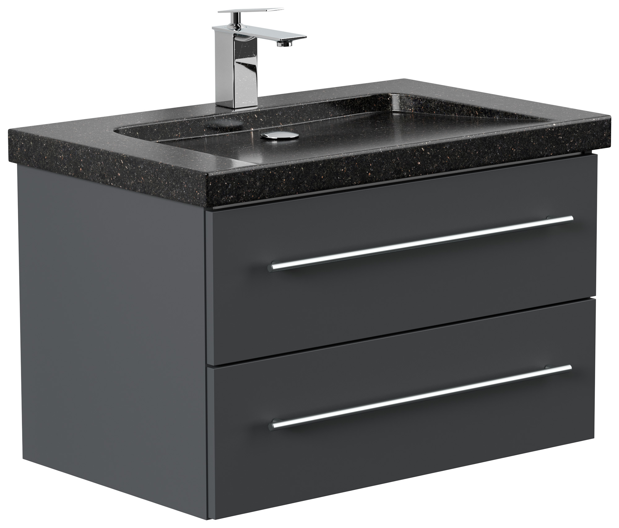 Badmöbel Granit Galaxy Black Damo 75 cm 1 Hahnloch SoftClose weiß hochglanz