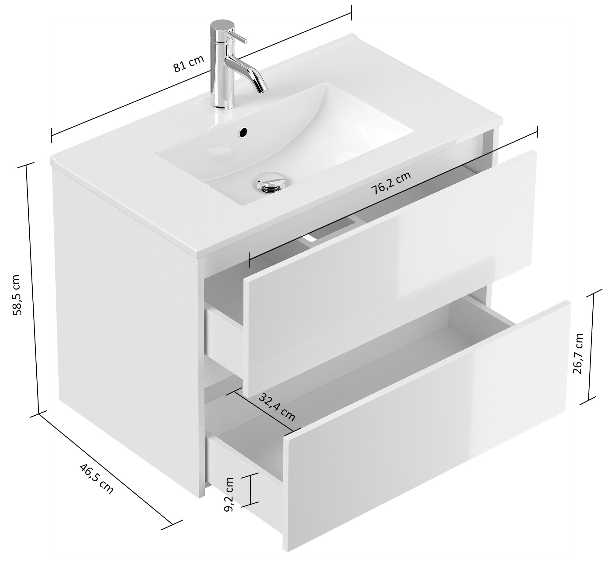 Badmöbel Taifun & Waschtisch 80 cm 2 Greifraum SoftClose Auszüge Grafit