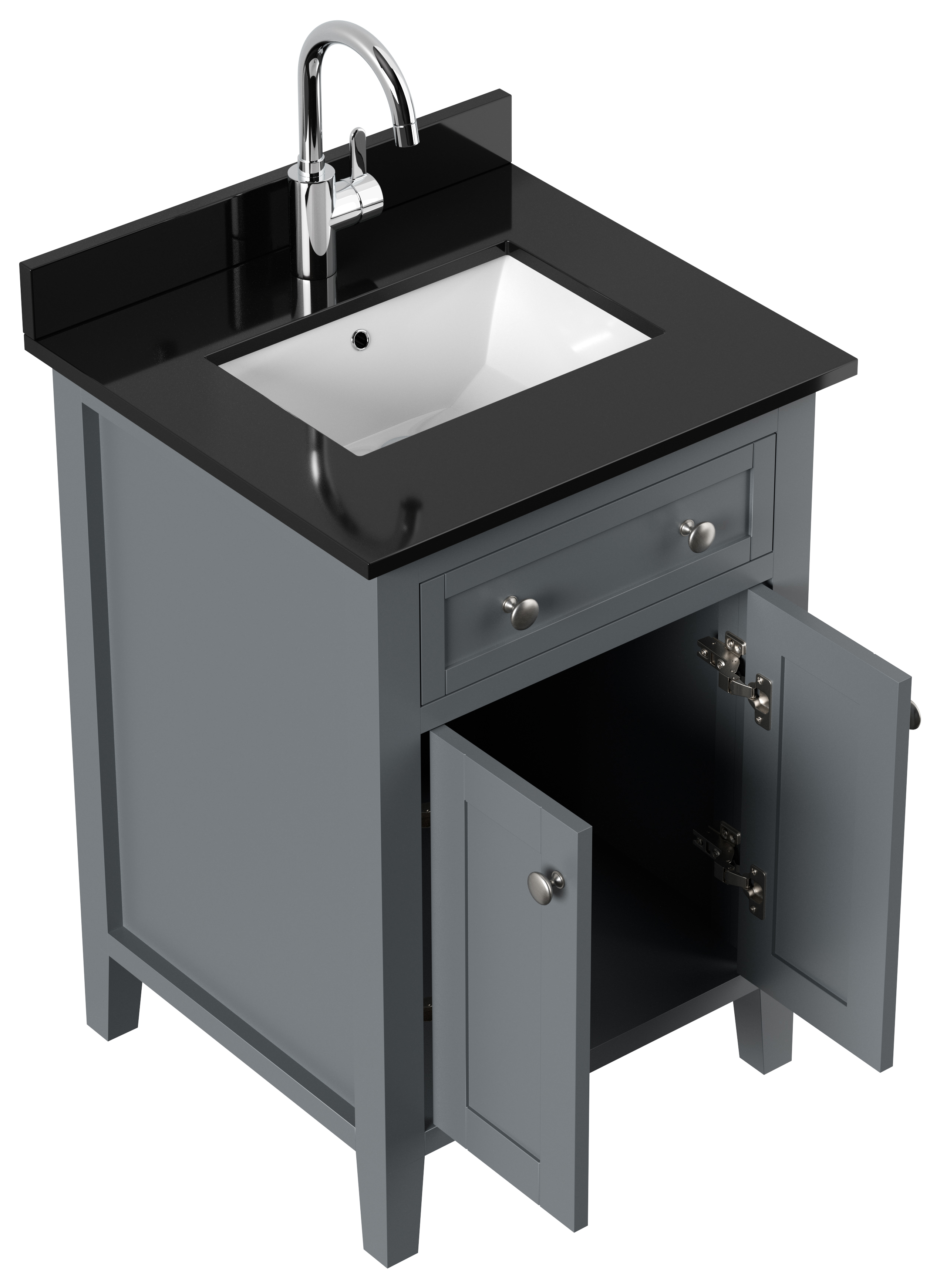 Landhaus Badmöbel-Set 2tlg Postigo 60 Quarz schwarz montiert weiss lackiert