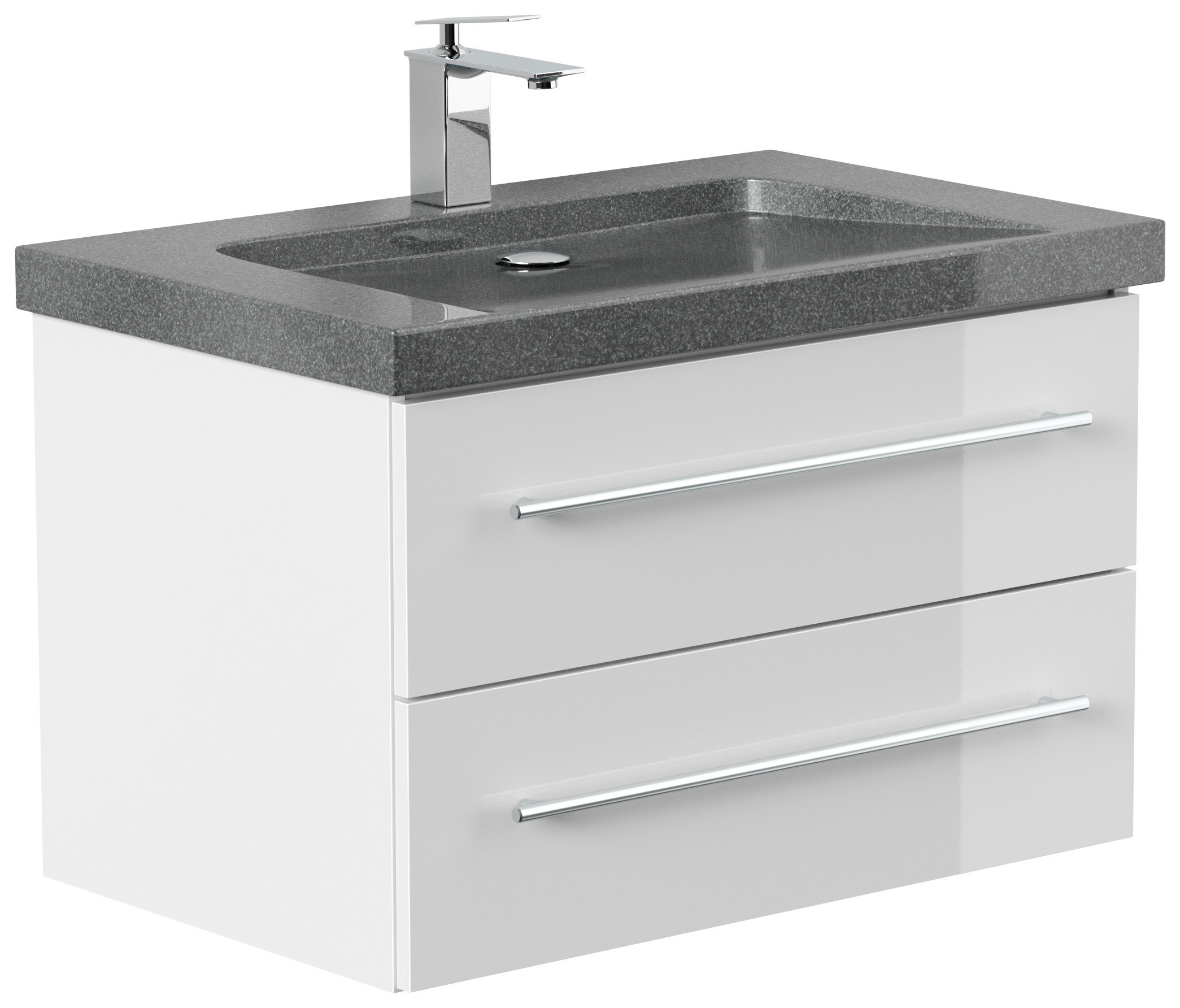Badmöbel Granit G654 Damo 75cm 1 Hahnloch SoftClose weiß hochglanz