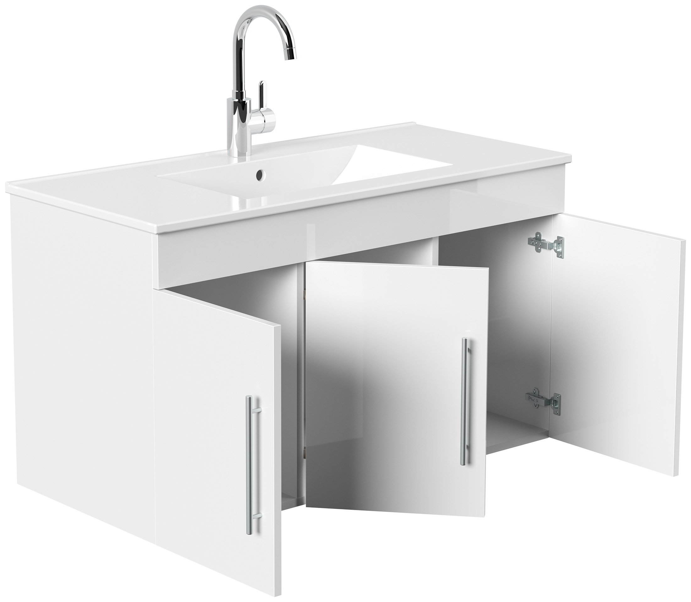 Badmöbel Venezia weiss hochglanz Waschtisch mit 3 Softclose Türen