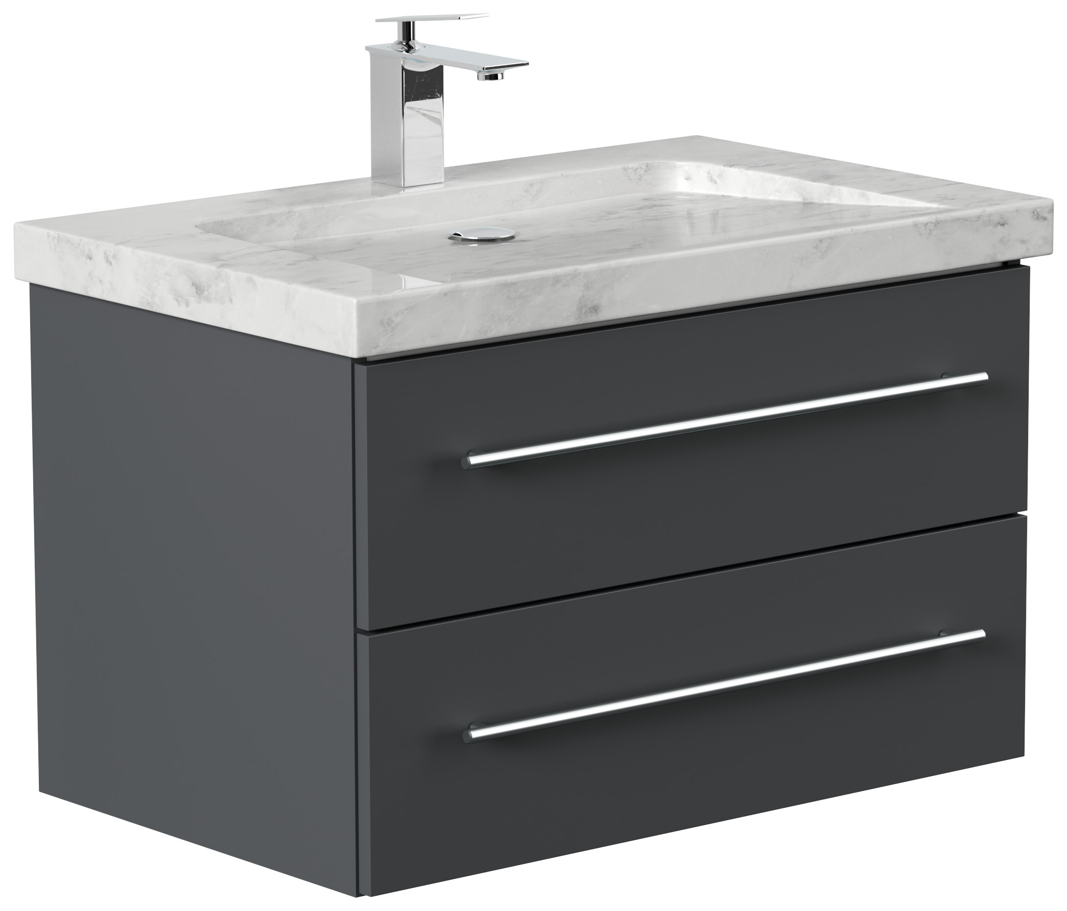 Badmöbel Marmor Carrara White Damo 75 cm 1 Hahnloch SoftClose grafit