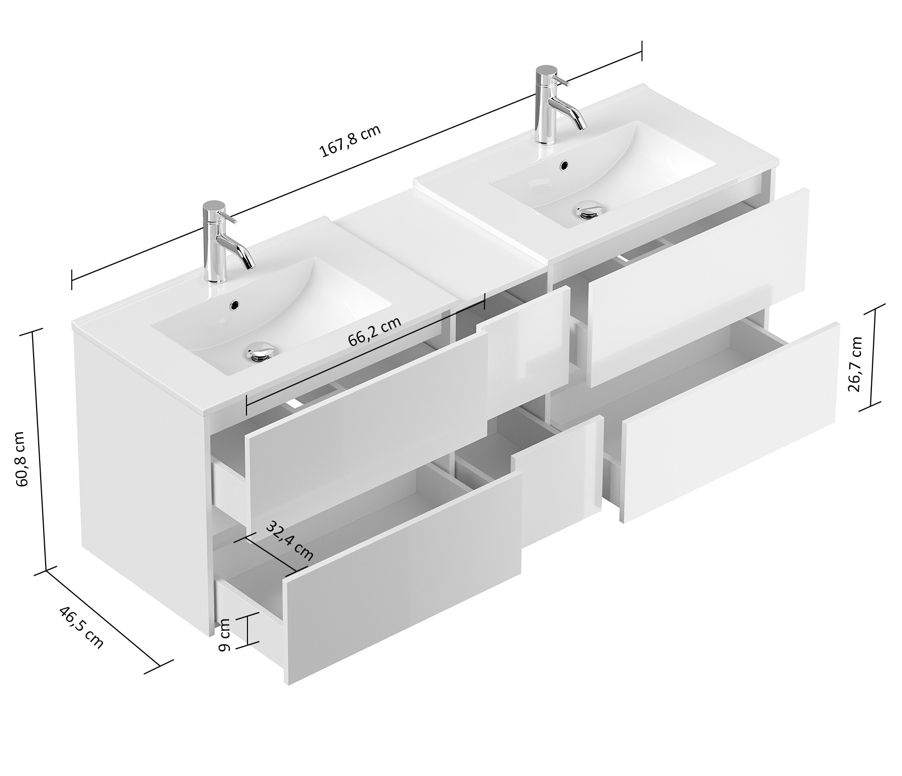 Badmöbelset Taifun 170cm 4tlg mit 2x Spiegelschrank & Seitenschrank eiche gold