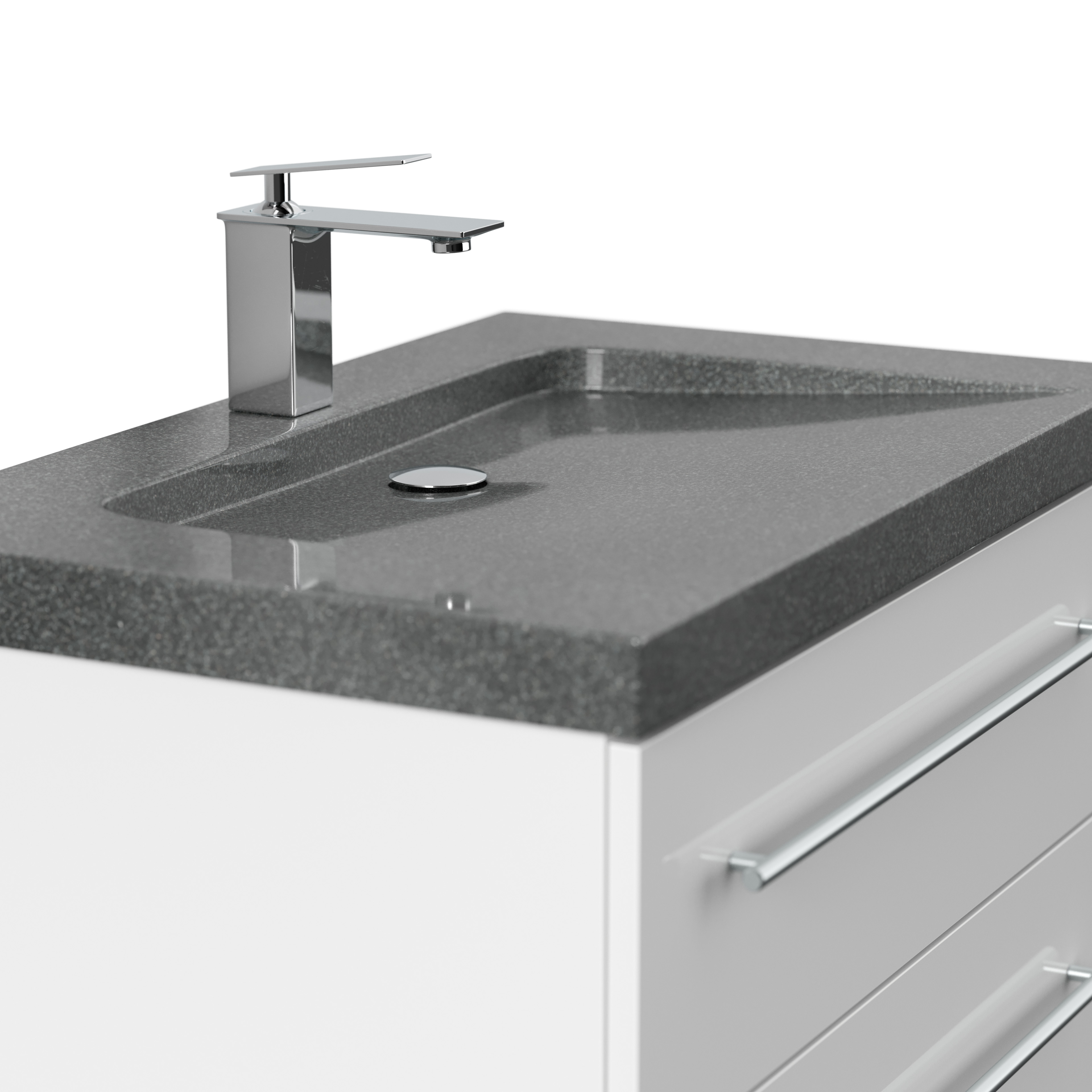Badmöbel Granit G654 Damo 75cm 1 Hahnloch SoftClose weiß hochglanz