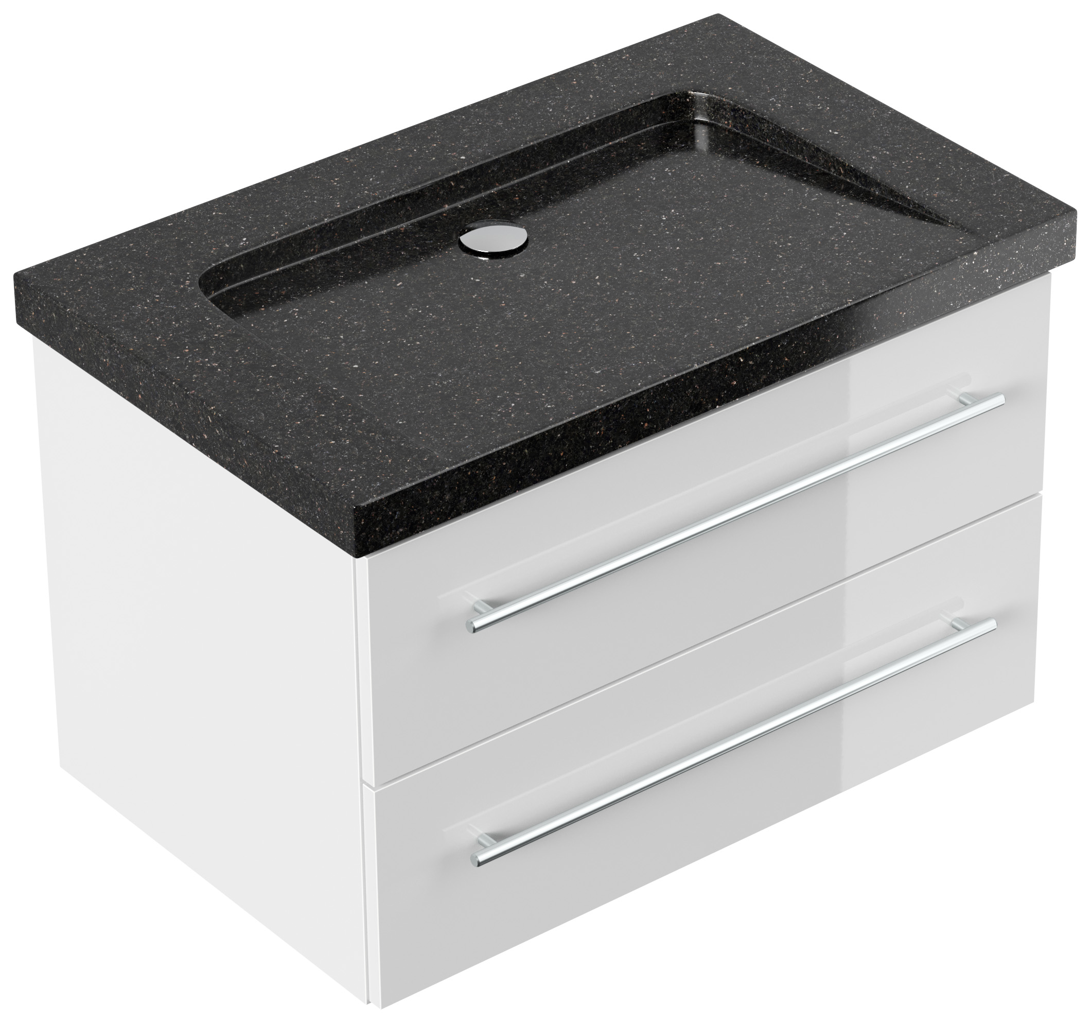 Badmöbel Granit Galaxy Black Damo 75 cm ohne Hahnloch SoftClose weiß hochglanz