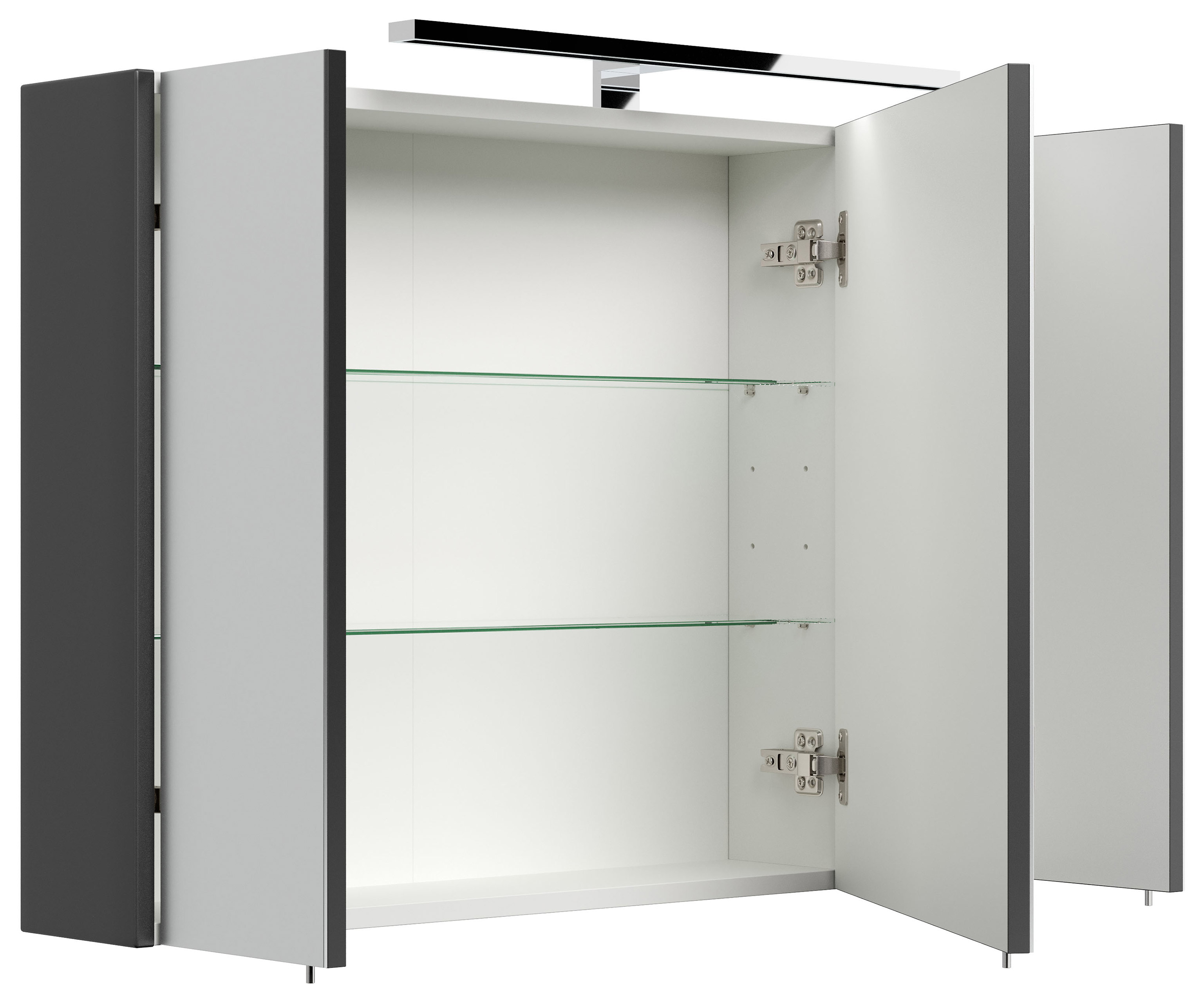 Spiegelschrank 90cm inkl. Design LED-Lampe und Glasböden schwarz