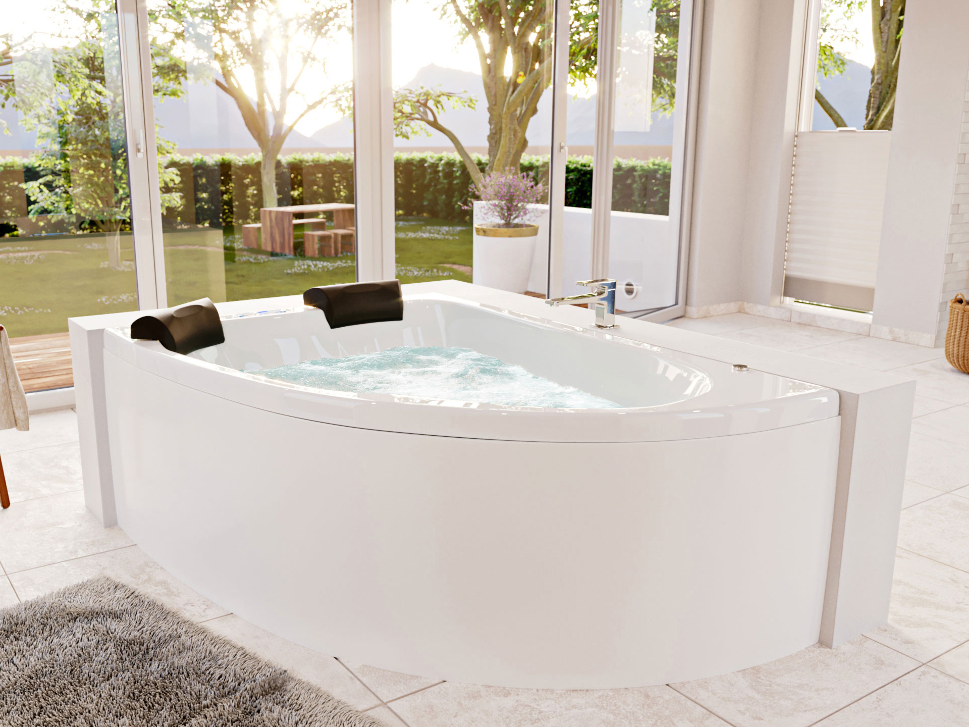 Langeck Whirlpool Royal XL 180x130 links Made in Germany 21 Düsen mit Armatur