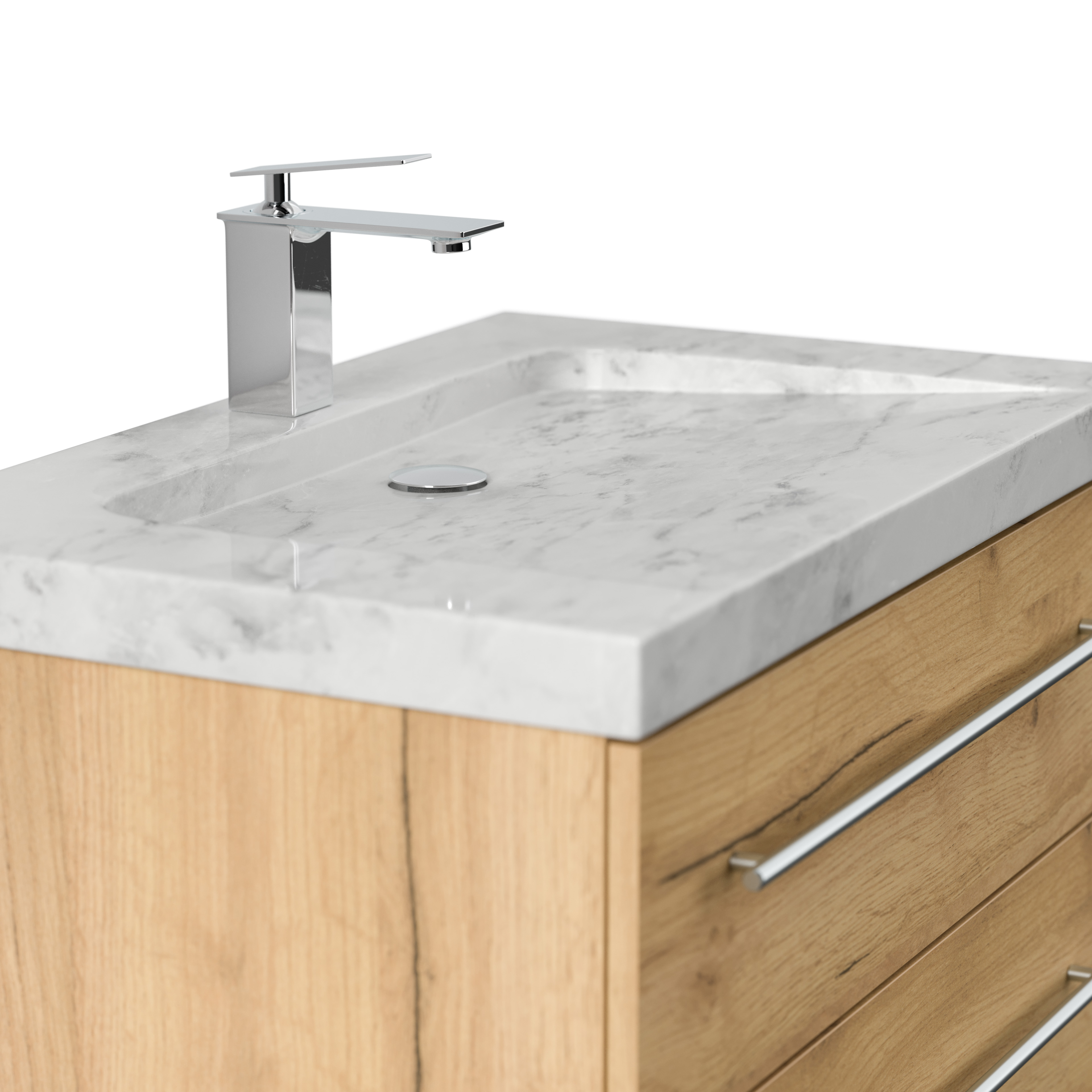 Badmöbel Marmor Carrara White Damo 75 cm 1 Hahnloch SoftClose eiche gold