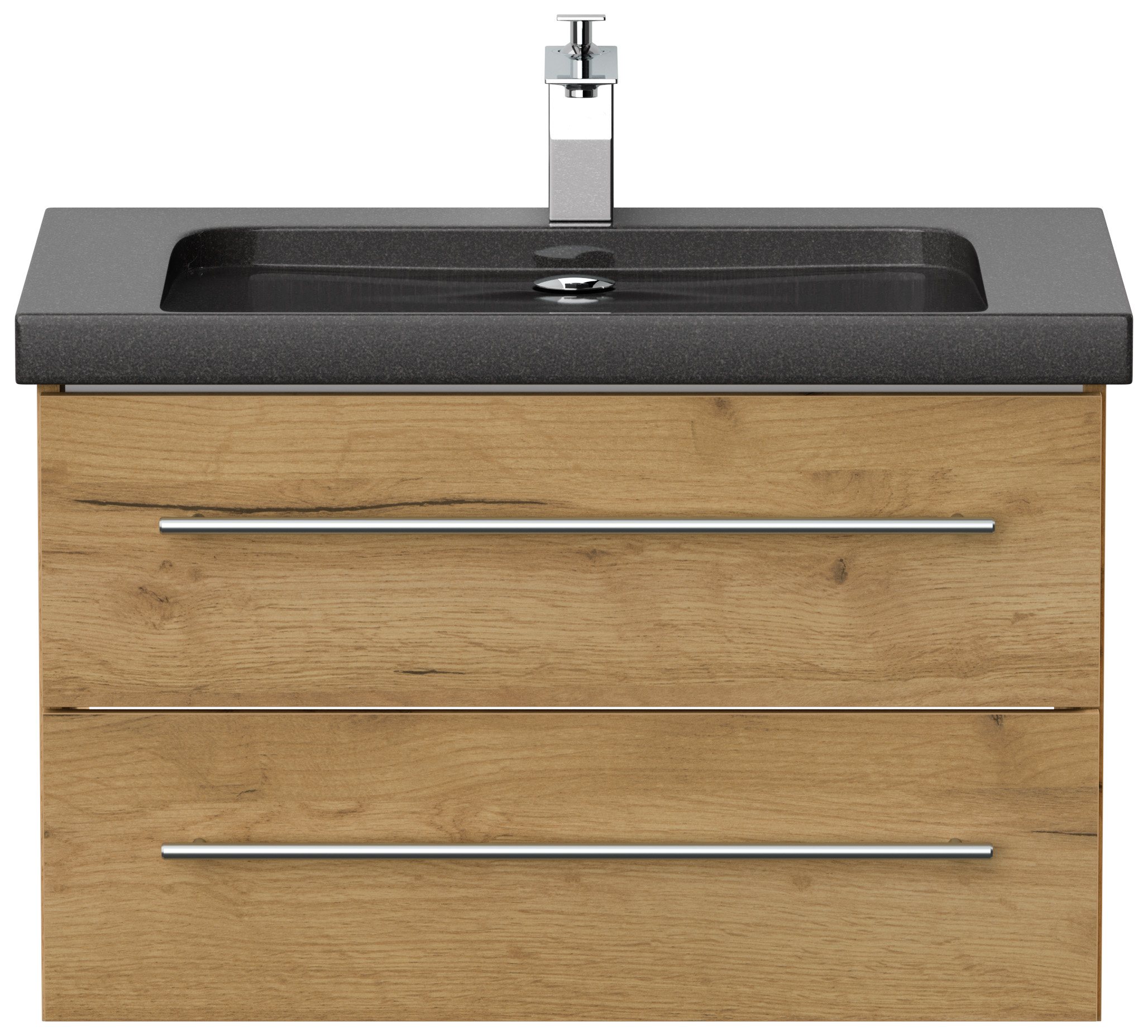 Badmöbel Granit India Black Damo 75 cm 1 Hahnloch SoftClose eiche gold