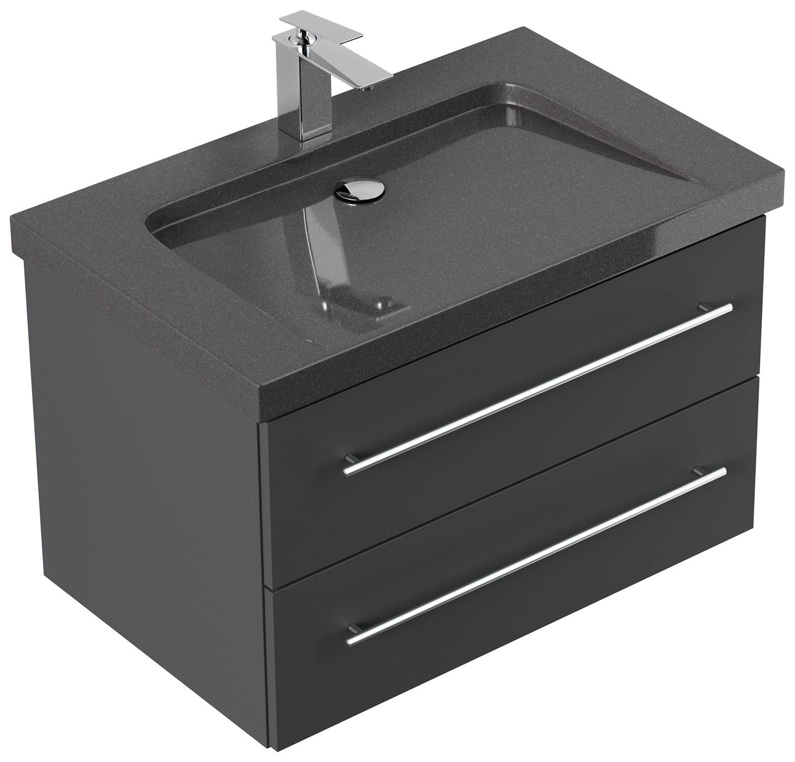 Badmöbel Granit India Black Damo 75 cm 1 Hahnloch SoftClose grafit