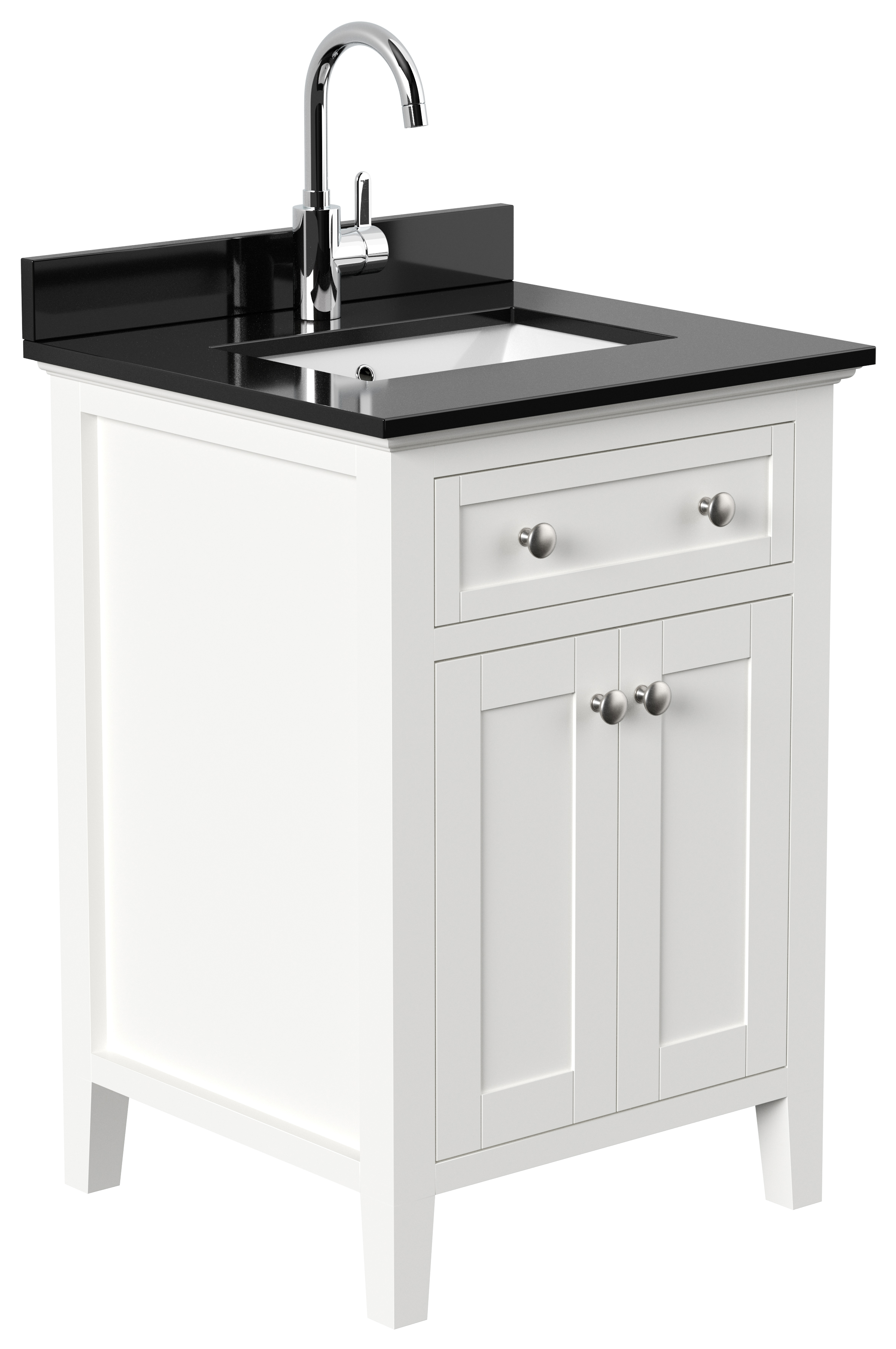 Landhaus Badmöbel-Set 2tlg Postigo 60 Quarz schwarz montiert weiss lackiert