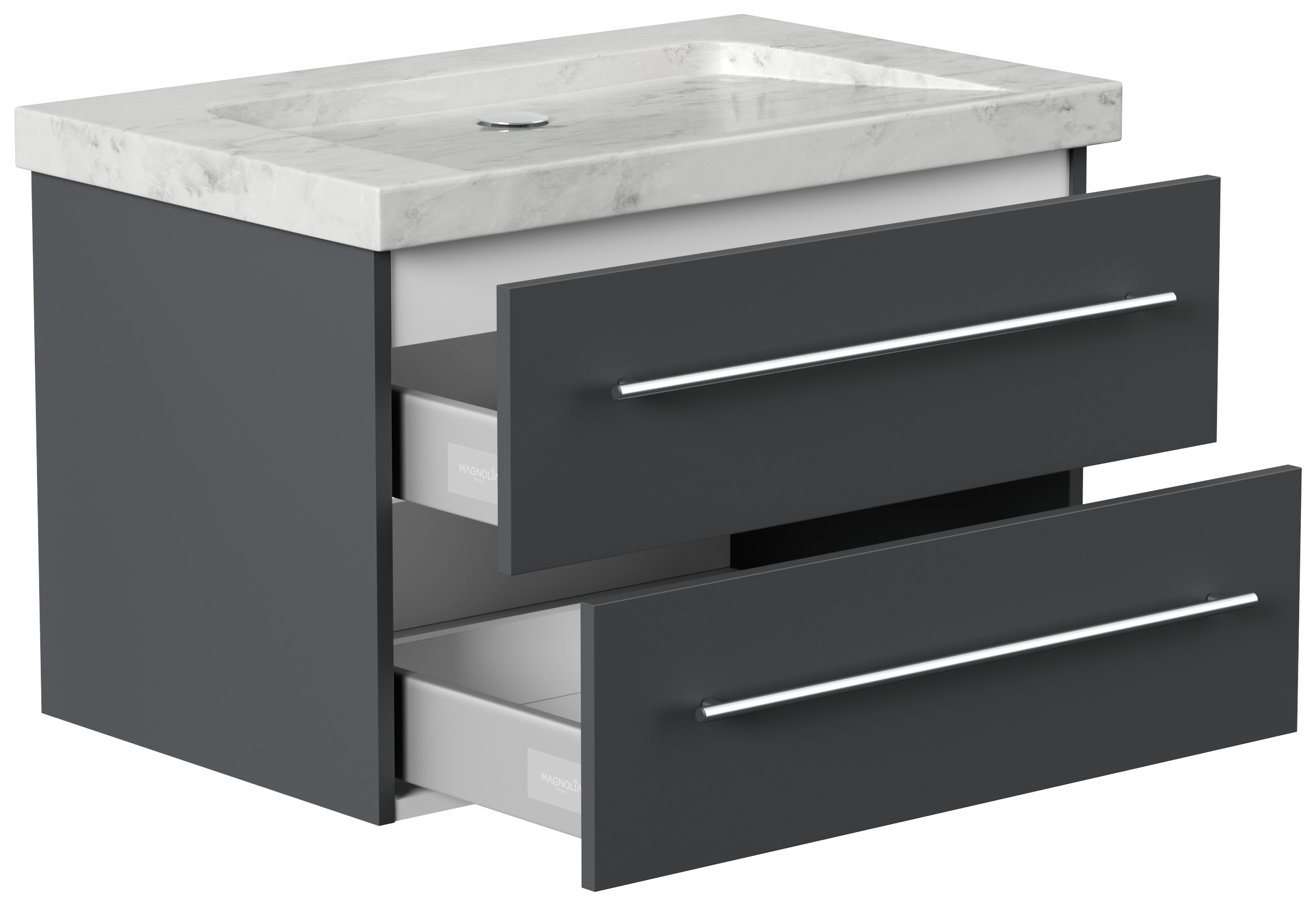 Badmöbel Marmor Carrara White Damo 75 cm ohne Hahnloch SoftClose grafit