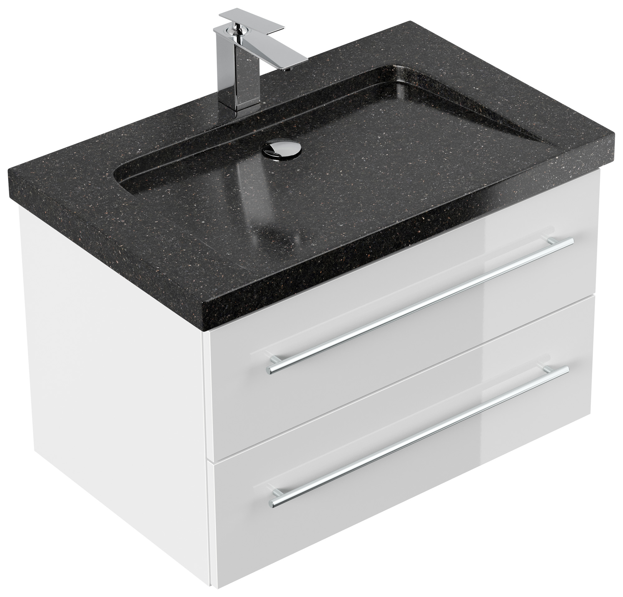 Badmöbel Granit Galaxy Black Damo 75 cm 1 Hahnloch SoftClose weiß hochglanz