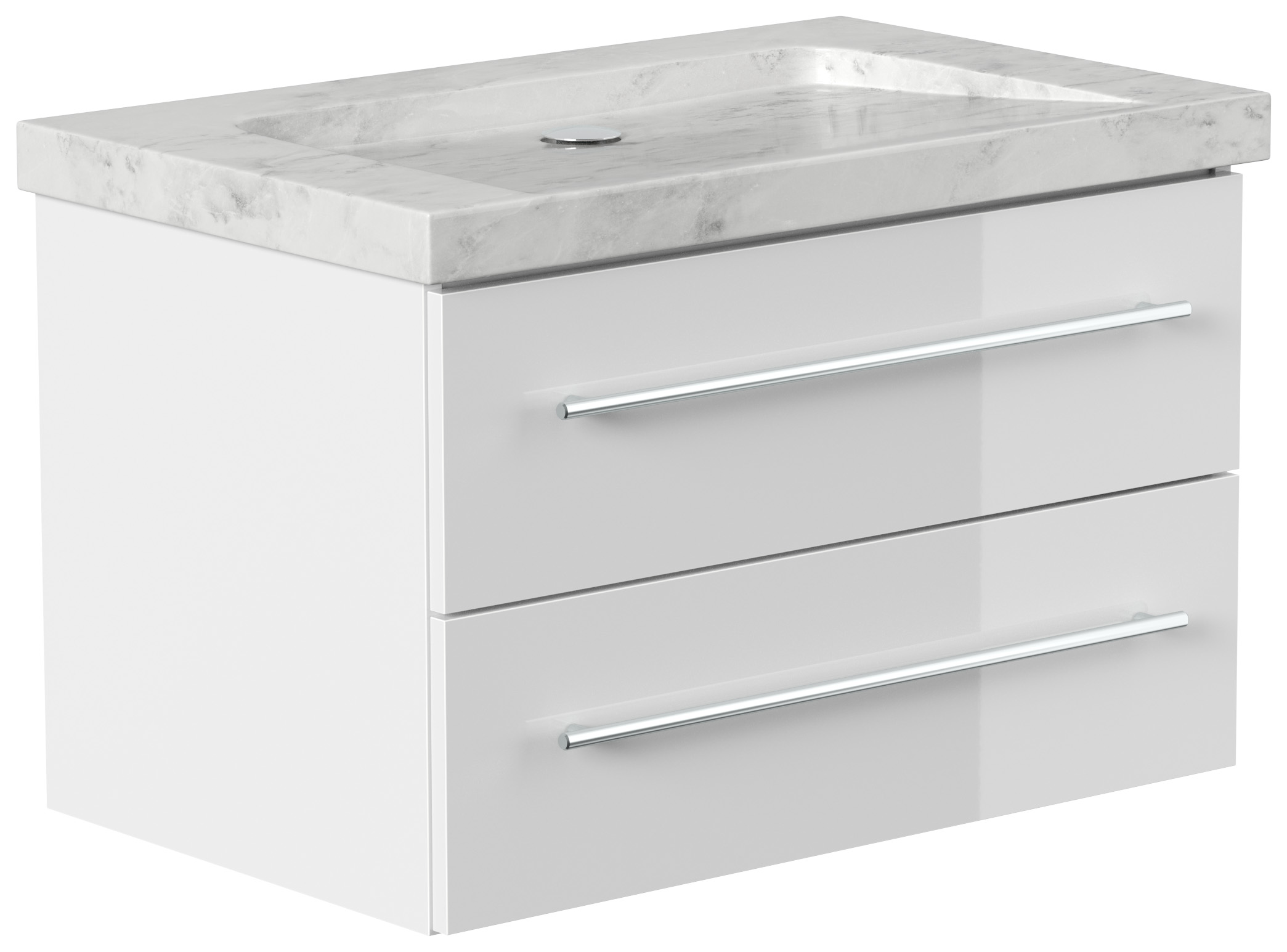 Badmöbel Marmor Carrara White Damo 75 cm ohne Hahnloch SoftClose weiß hochglanz