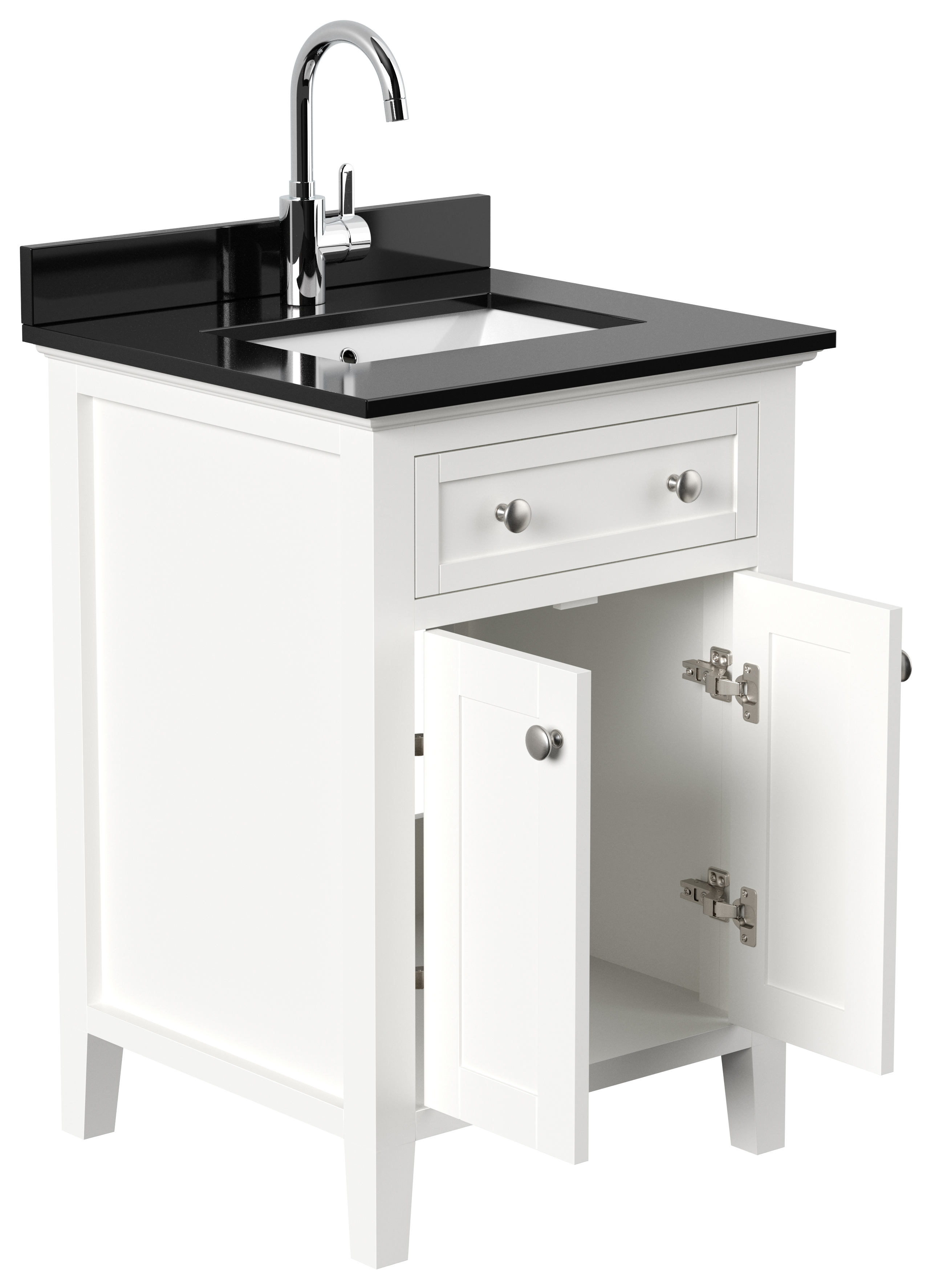 Landhaus Badmöbel-Set 2tlg Postigo 60 Quarz schwarz montiert weiss lackiert