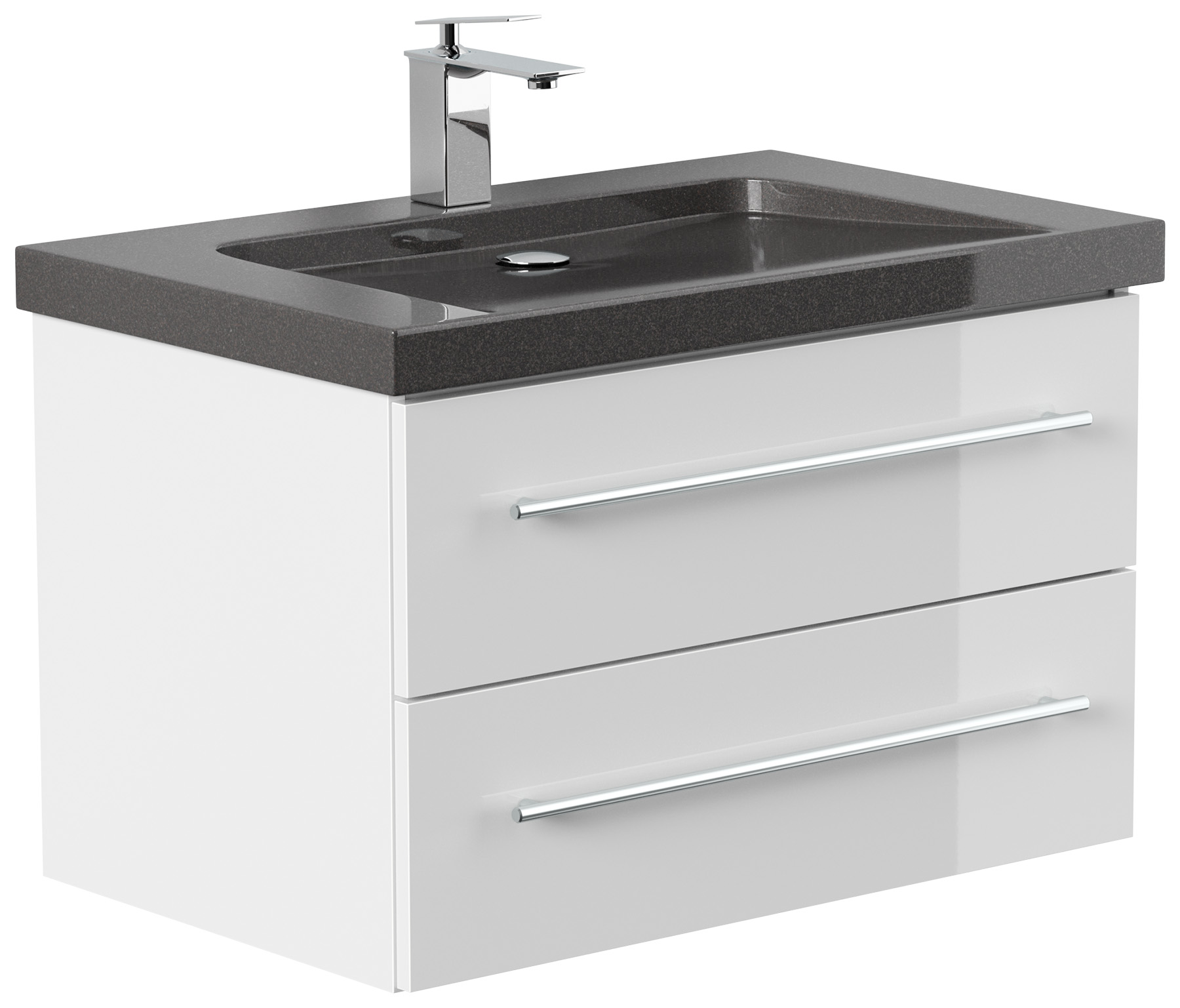 Badmöbel Granit India Black Damo 75 cm 1 Hahnloch SoftClose weiß hochglanz