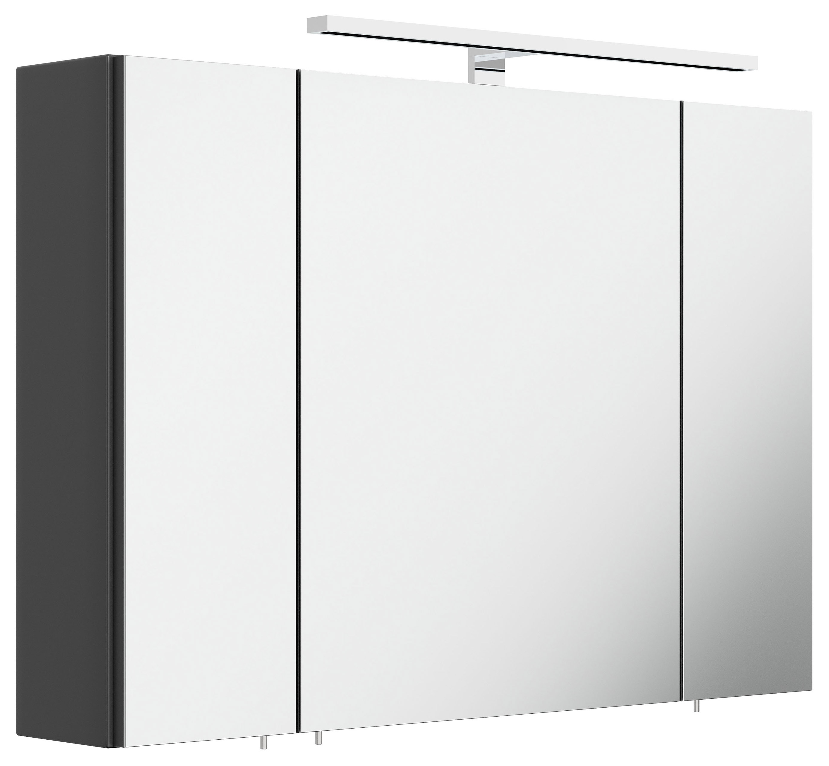 Spiegelschrank 90cm inkl. Design LED-Lampe und Glasböden schwarz