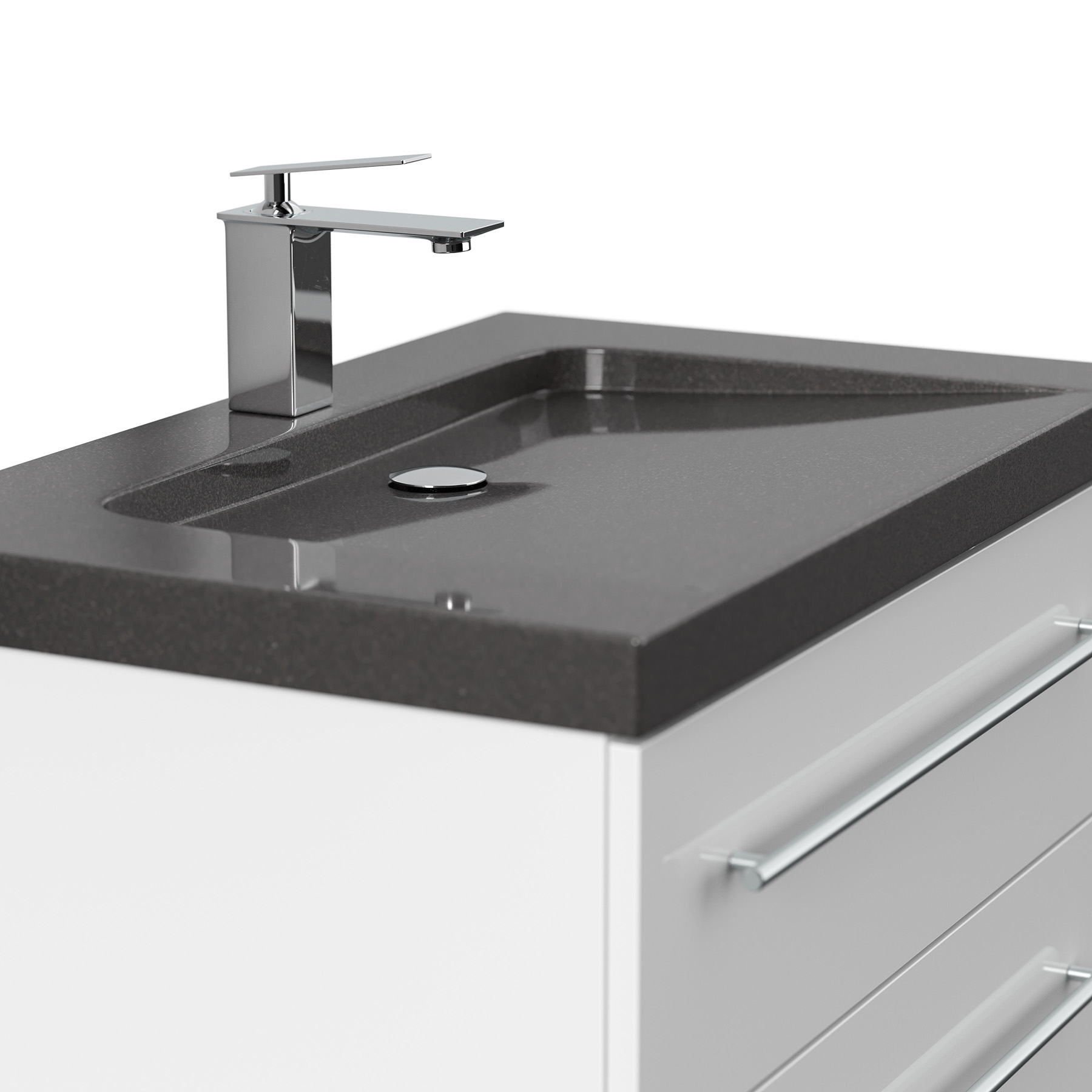 Badmöbel Granit India Black Damo 75 cm 1 Hahnloch SoftClose weiß hochglanz