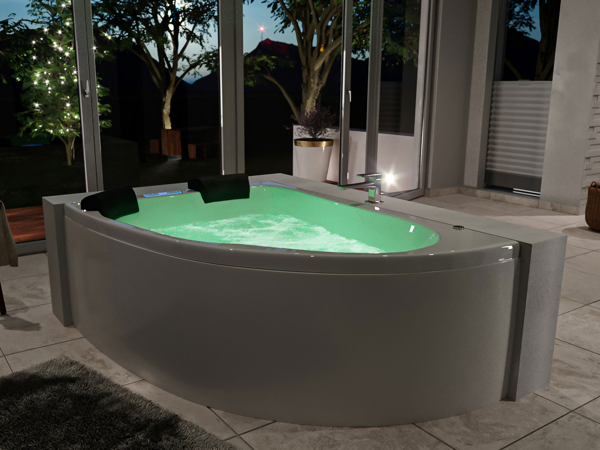 Langeck Whirlpool Royal XL 180x130 links Made in Germany 21 Düsen mit Armatur
